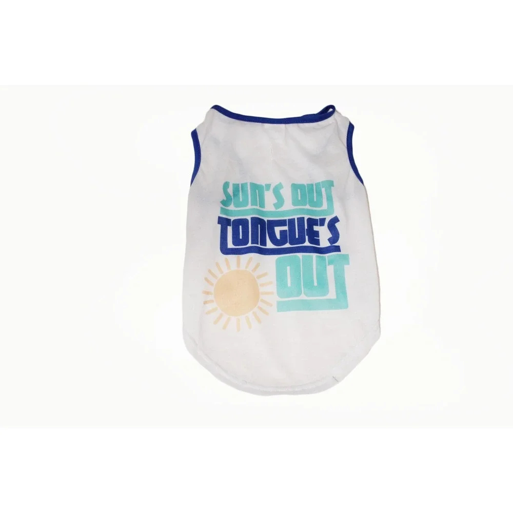 Dog Tee Suns Out‎ Tongues Out Dog Lightweight Tank Top White Blue Graphic Size L